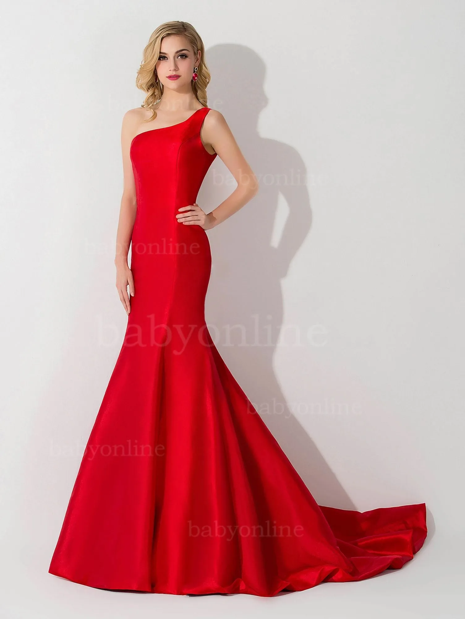Mermaid Satin One Shoulder Sleeveless Long Bridesmaid Dress