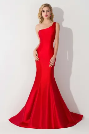 Mermaid Satin One Shoulder Sleeveless Long Bridesmaid Dress