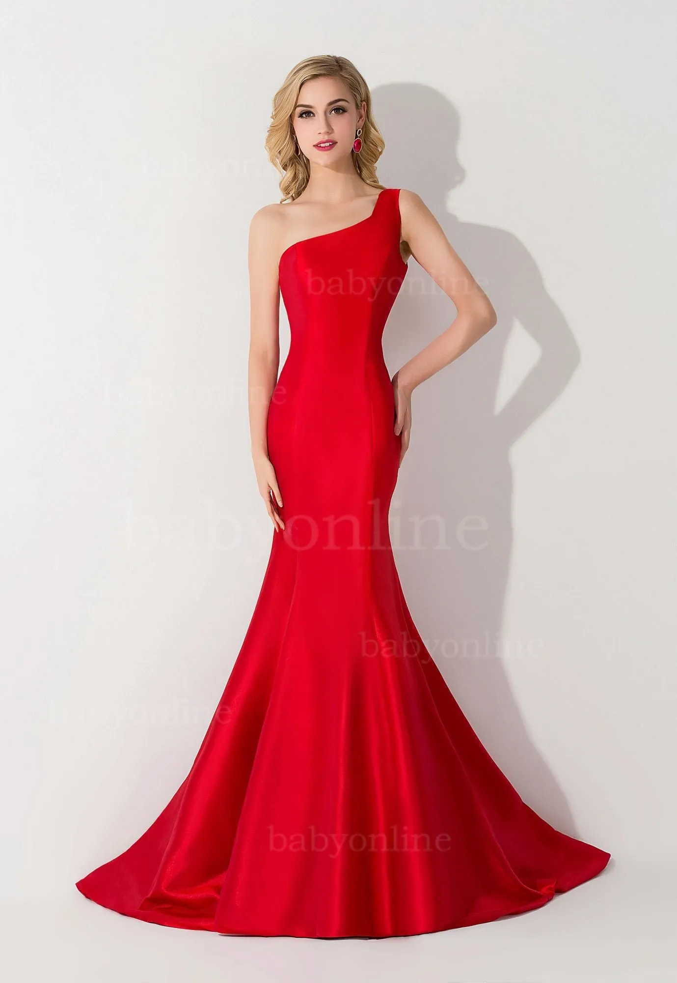 Mermaid Satin One Shoulder Sleeveless Long Bridesmaid Dress