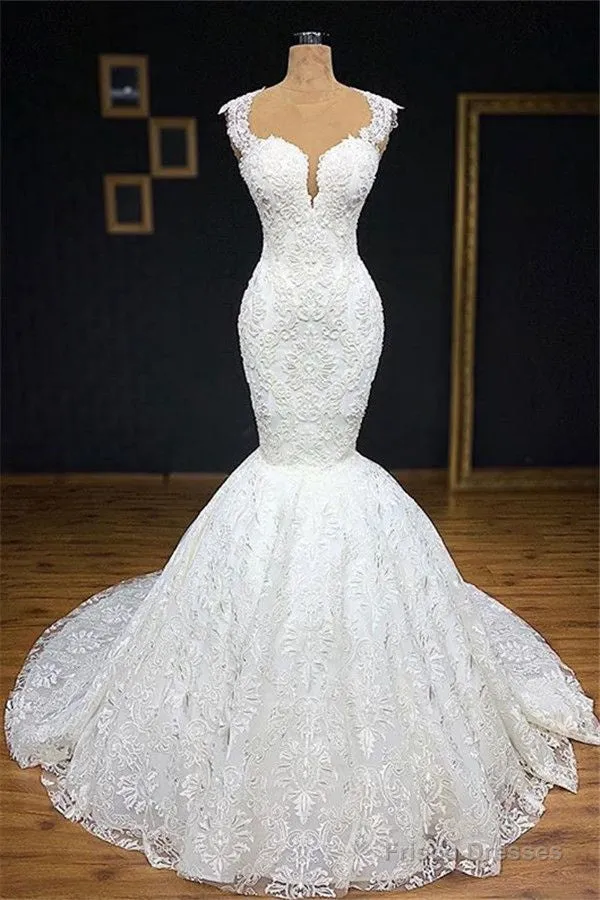 Mermaid Wedding Dresses With Appliques Tulle Ruffles Lace Bridal Gowns Prom Dress