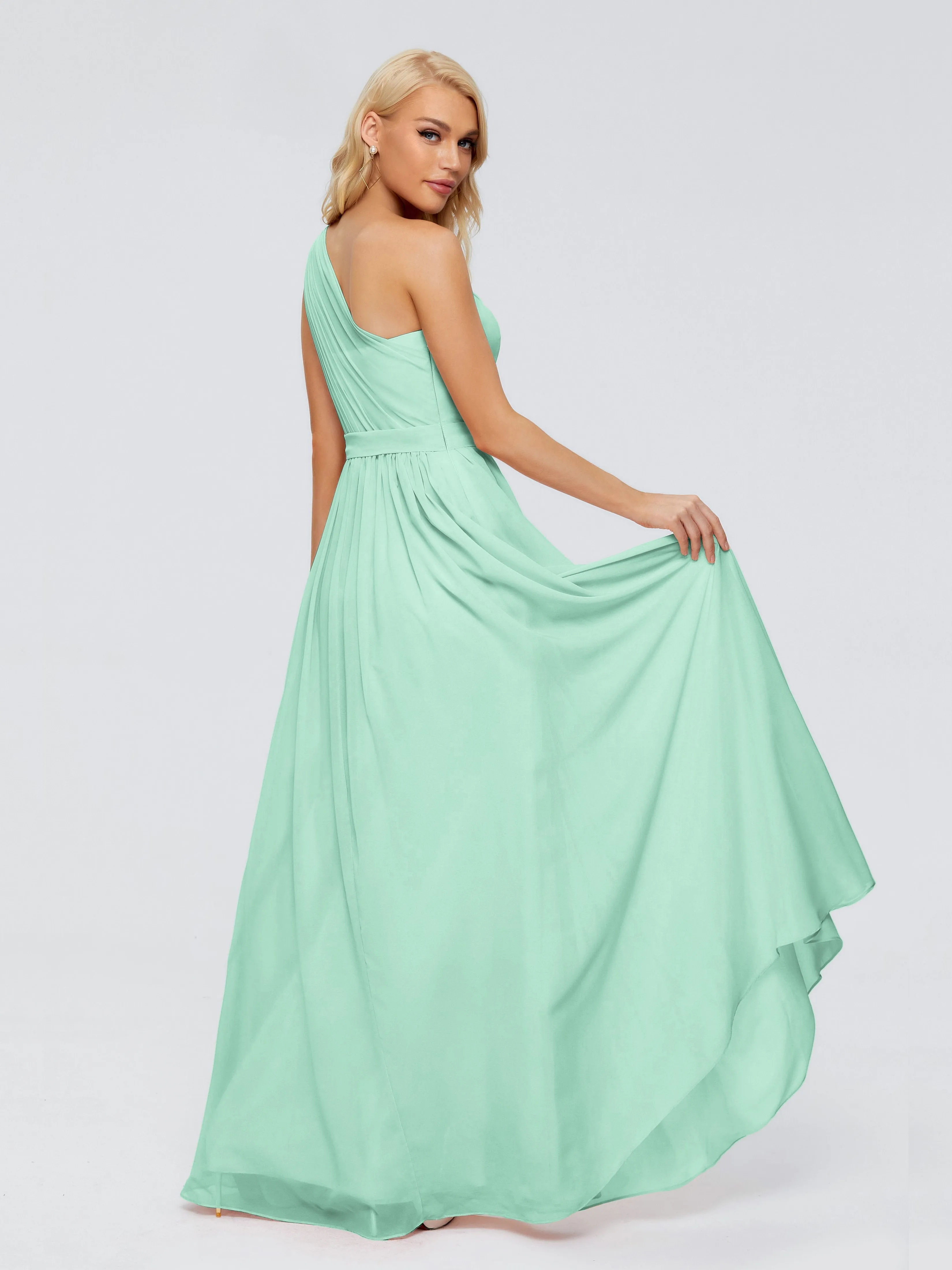 Mint Green Bridesmaid Dress Arabella One Shoulder Sash Bridesmaid Dresses