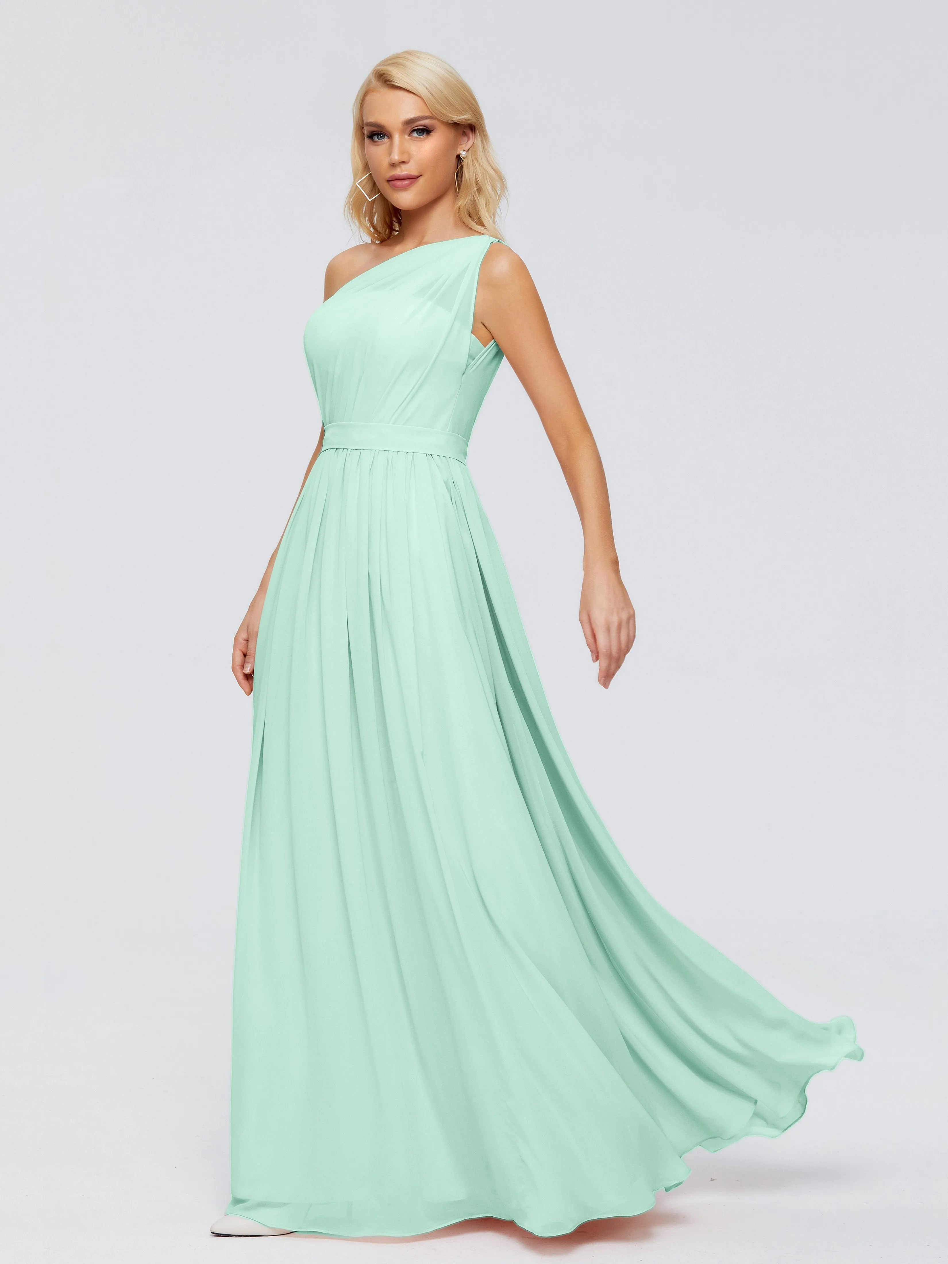 Mint Green Bridesmaid Dress Arabella One Shoulder Sash Bridesmaid Dresses