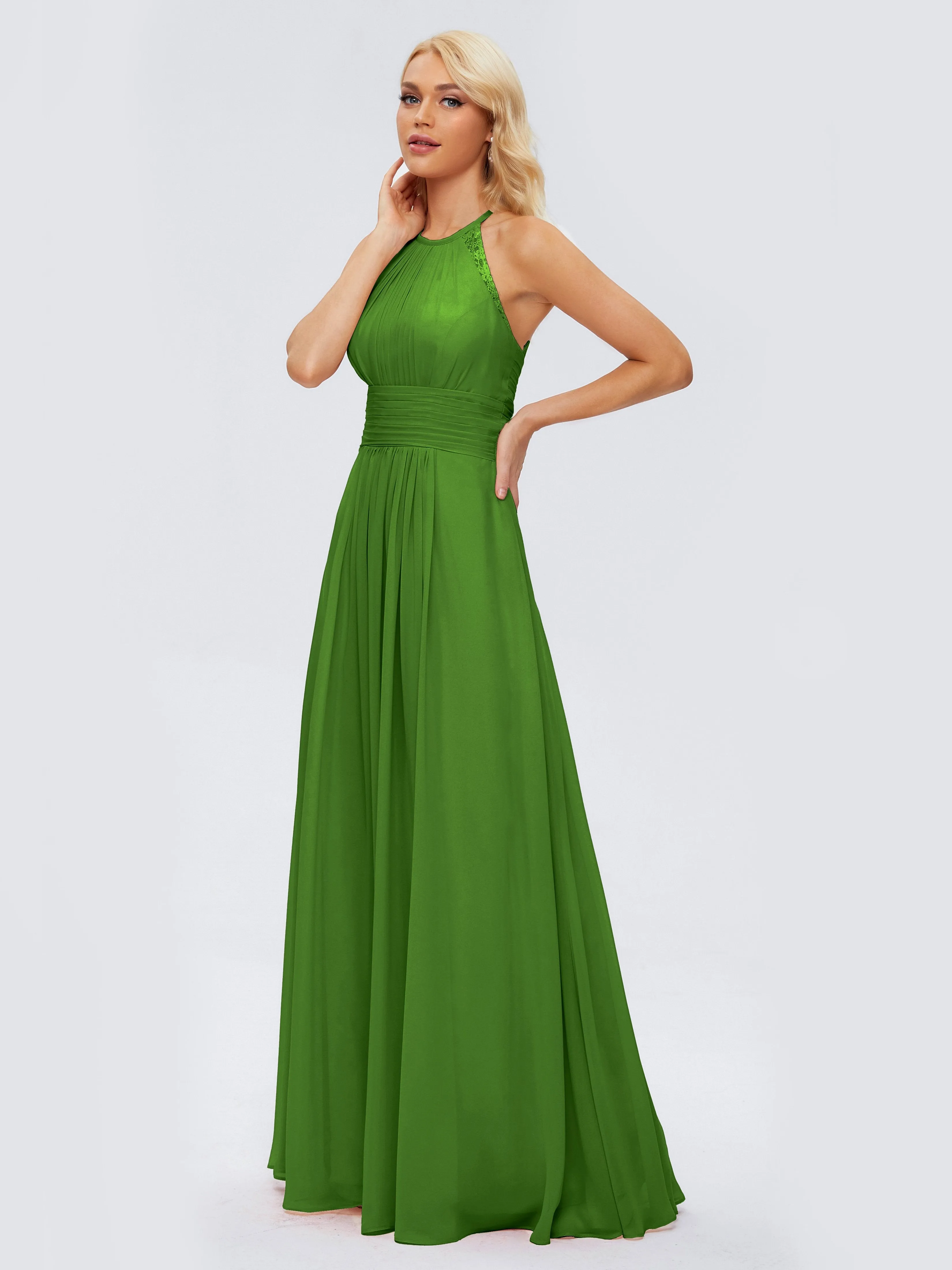 Moss Color Bridesmaid Dresses Arya Long Bridesmaid Dresses Chiffon Sleeveless Halter Bridesmaids Dresses