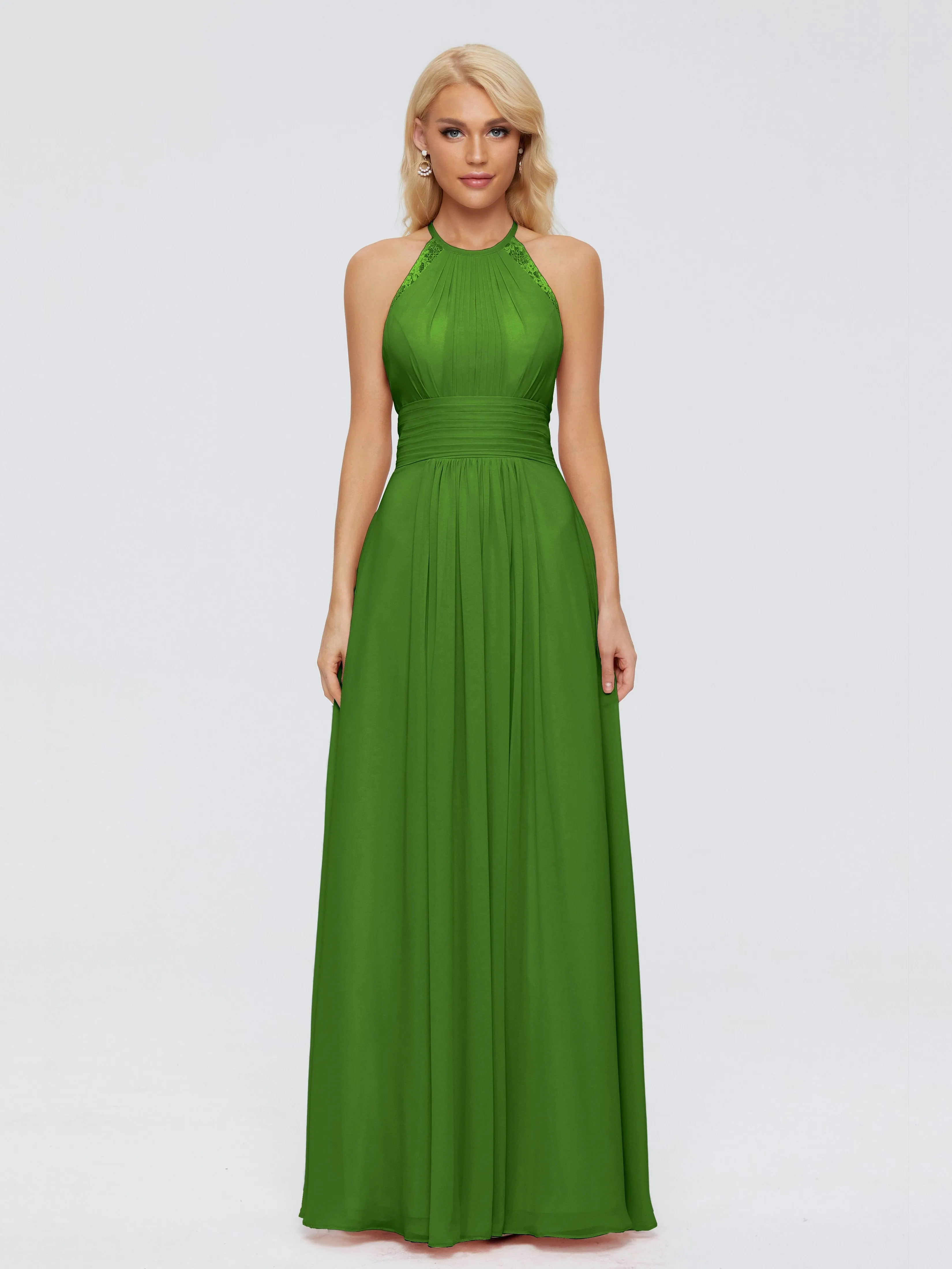 Moss Color Bridesmaid Dresses Arya Long Bridesmaid Dresses Chiffon Sleeveless Halter Bridesmaids Dresses