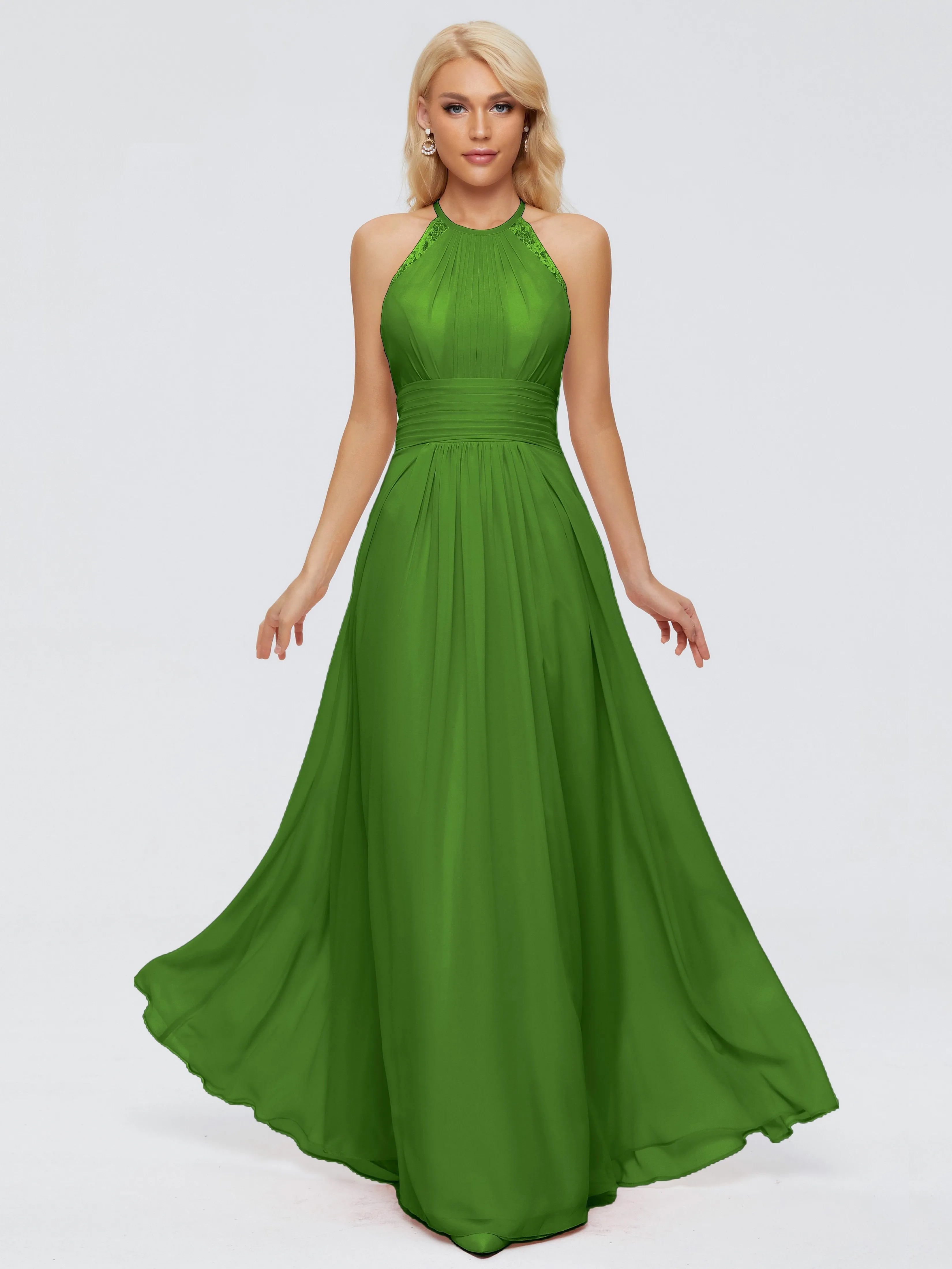 Moss Color Bridesmaid Dresses Arya Long Bridesmaid Dresses Chiffon Sleeveless Halter Bridesmaids Dresses