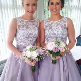 Most Popular Junior Pretty Organza Bateau Off Shoulder Lace Short Bridesmaid Dresses, WGY0329
