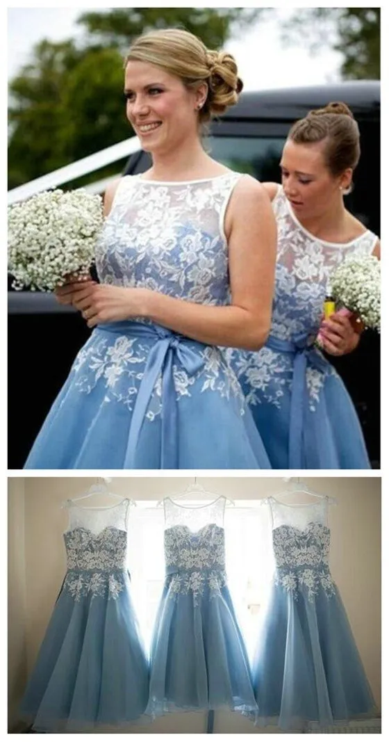 Most Popular Junior Pretty Organza Bateau Off Shoulder Lace Short Bridesmaid Dresses, WGY0329