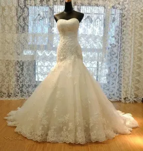MQTIME  -  Elegant Mermaid Women Wedding Dresses Appliques Flowers Court Train Bridal Gowns Formal  Wedding Dress