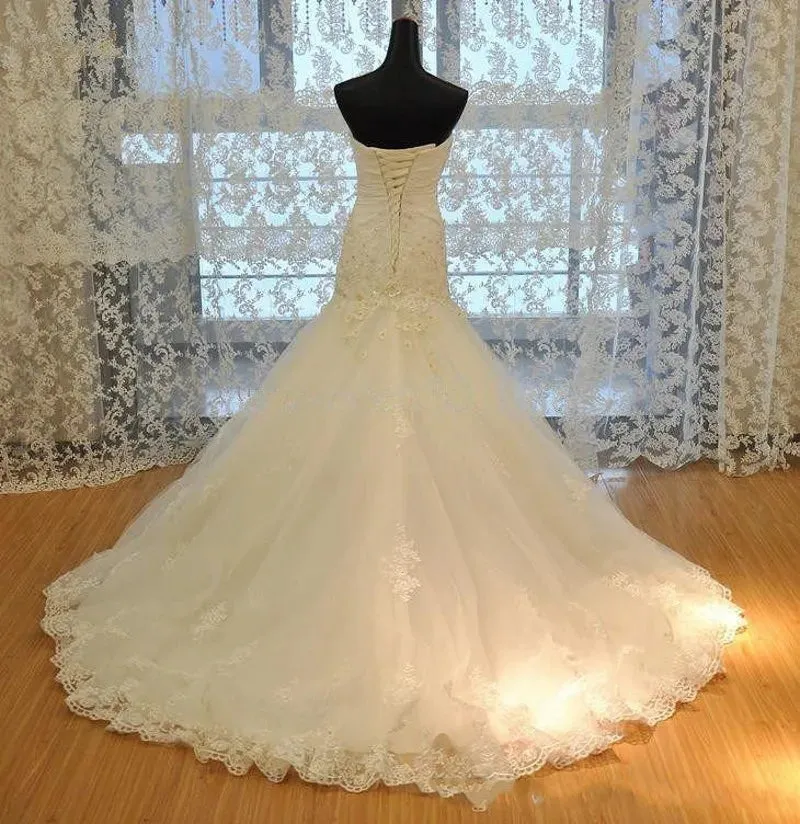 MQTIME  -  Elegant Mermaid Women Wedding Dresses Appliques Flowers Court Train Bridal Gowns Formal  Wedding Dress