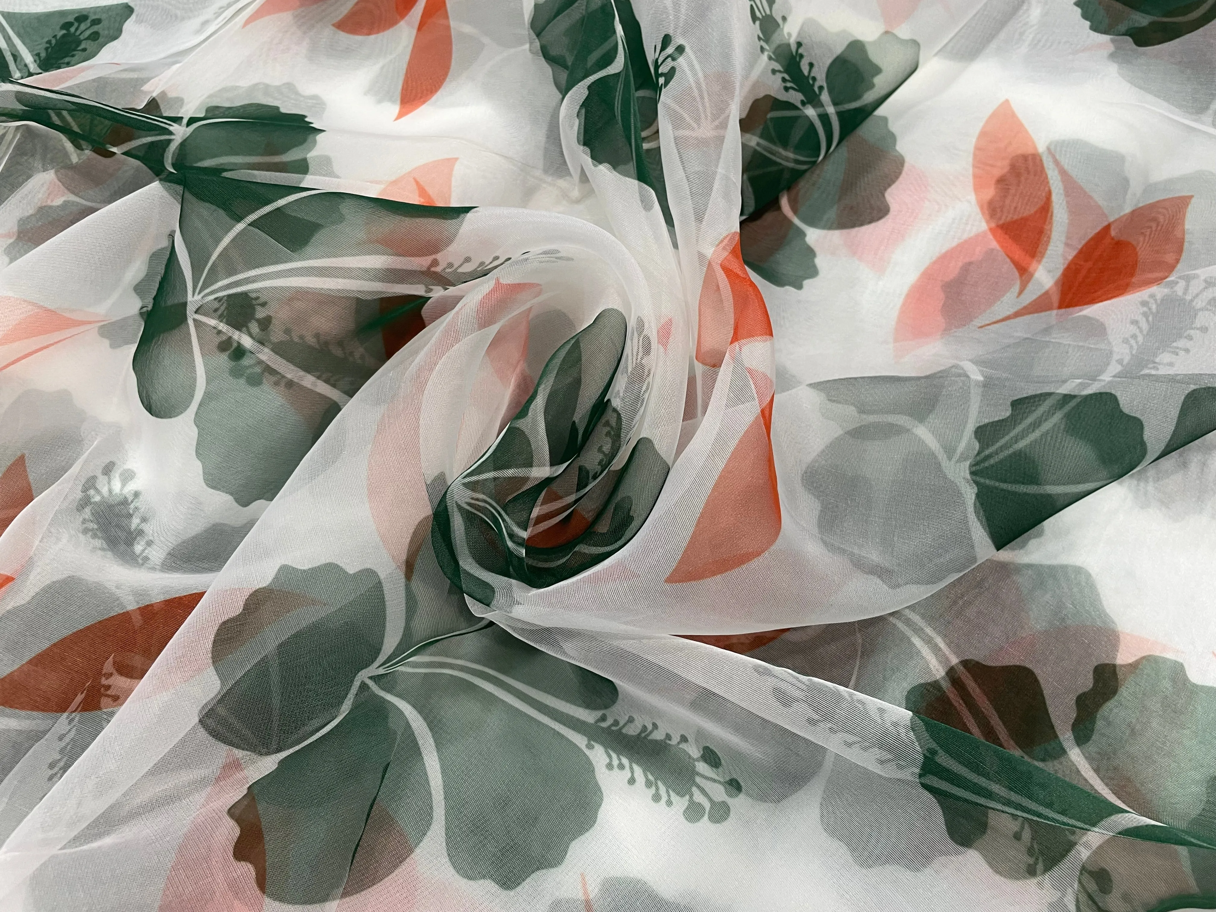 Multicolor Floral Printed Organza Fabric