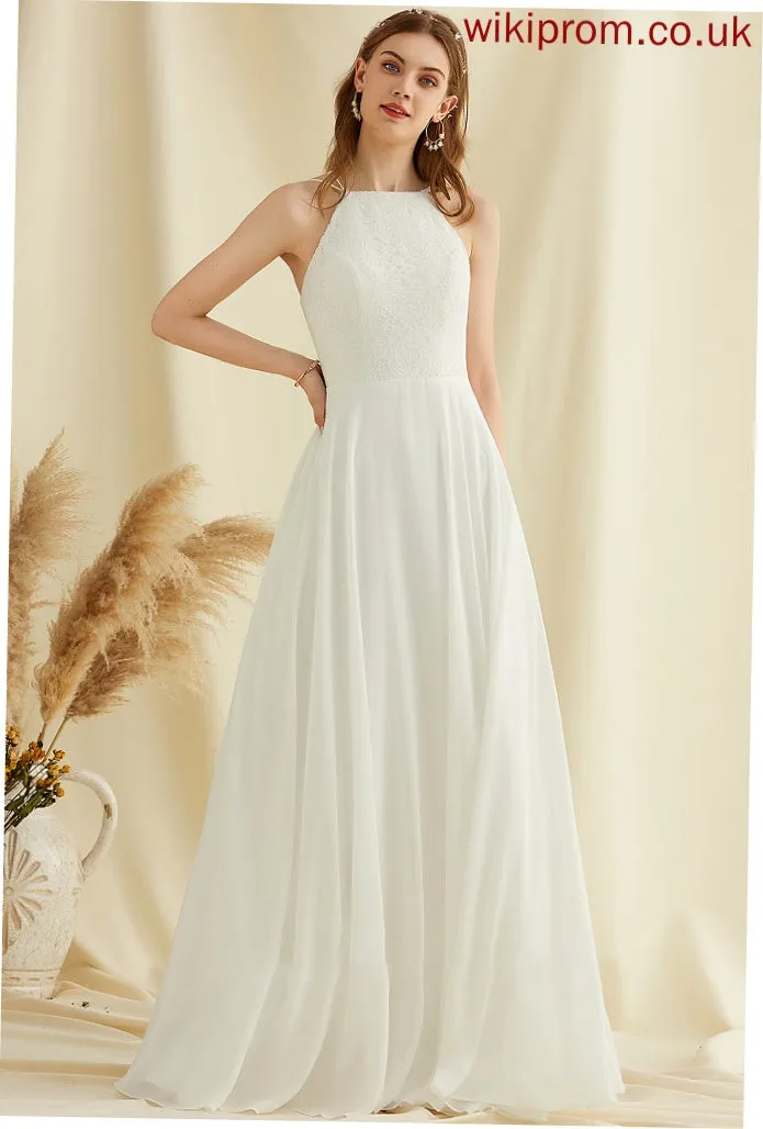 Neck With Evangeline Pockets Floor-Length Dress Wedding Dresses Wedding A-Line Chiffon Lace Scoop