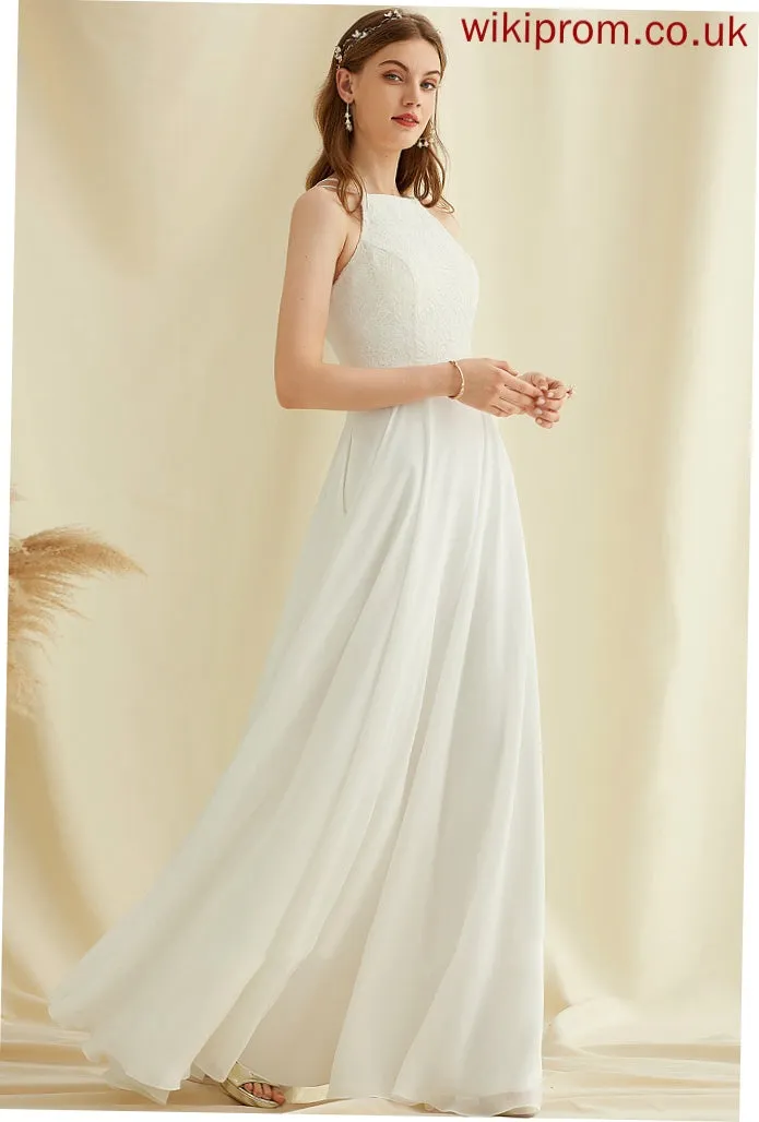 Neck With Evangeline Pockets Floor-Length Dress Wedding Dresses Wedding A-Line Chiffon Lace Scoop