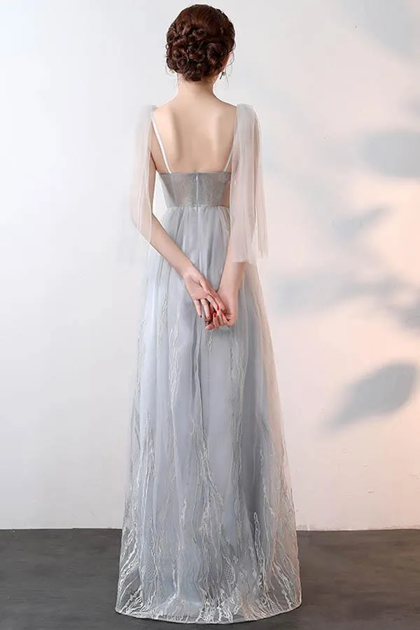 New Style A-line V Neck Tulle Prom Dresses With Applique PG627