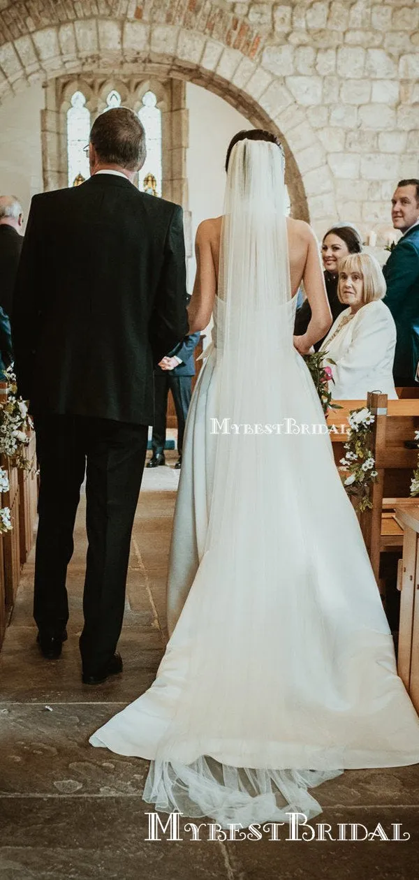 Newest Charming Elegant Simple Halter A-line Long Cheap Satin Wedding Dresses, TYP0099