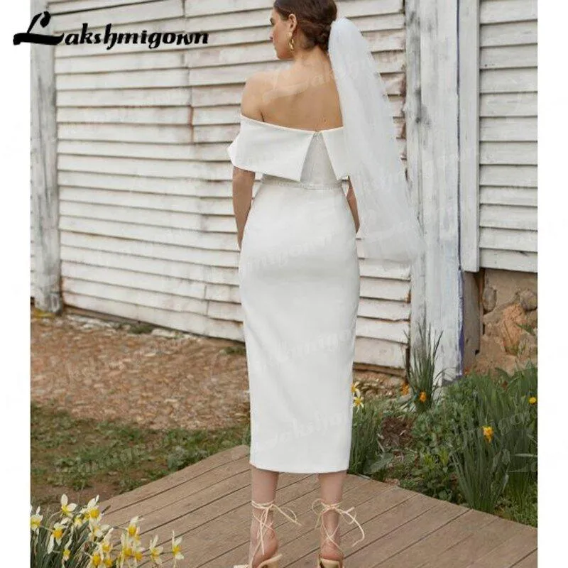 NumberSea 2022 New Arrival Simple Satin Short Wedding Dress Long Sexy Sleeve Beautiful Atmosphere Creasing Slim Wedding Gown