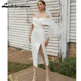 NumberSea 2022 New Arrival Simple Satin Short Wedding Dress Long Sexy Sleeve Beautiful Atmosphere Creasing Slim Wedding Gown