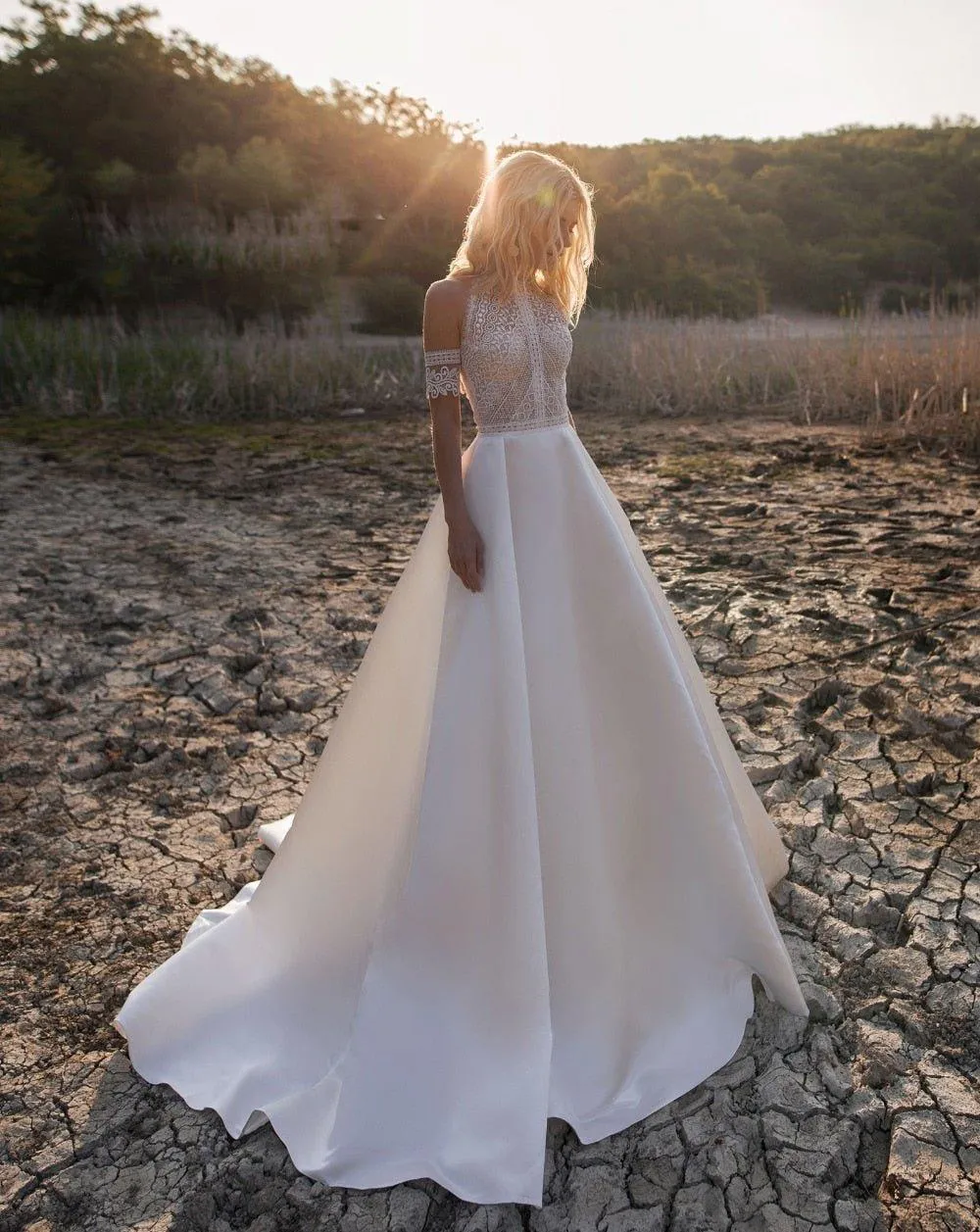 NumberSea Robe De Mariee Bohemian Wedding Dresses New Design Lace Satin Bridal Gowns Button Back A-Line Wedding Dress