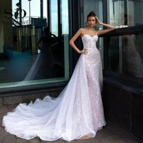 NumberSea Vintage Mermaid Wedding Dress Sexy Sweetheart Lace Appliques 2 in 1 Bridal Dress Detachable Skirt Wedding Gowns