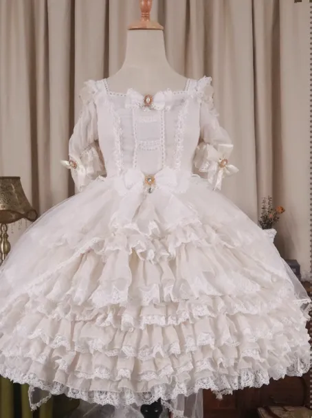 OCELOT~Moon God Love Poem~Wedding Lolita Chiffon Bridal White Dress