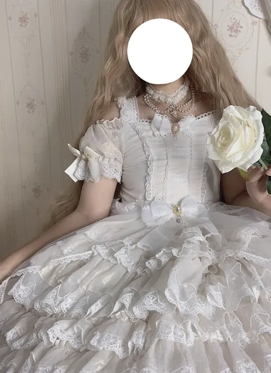 OCELOT~Moon God Love Poem~Wedding Lolita Chiffon Bridal White Dress