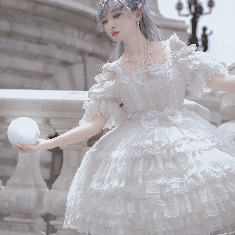 OCELOT~Moon God Love Poem~Wedding Lolita Chiffon Bridal White Dress