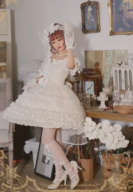 OCELOT~Moon God Love Poem~Wedding Lolita Chiffon Bridal White Dress