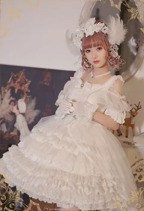 OCELOT~Moon God Love Poem~Wedding Lolita Chiffon Bridal White Dress