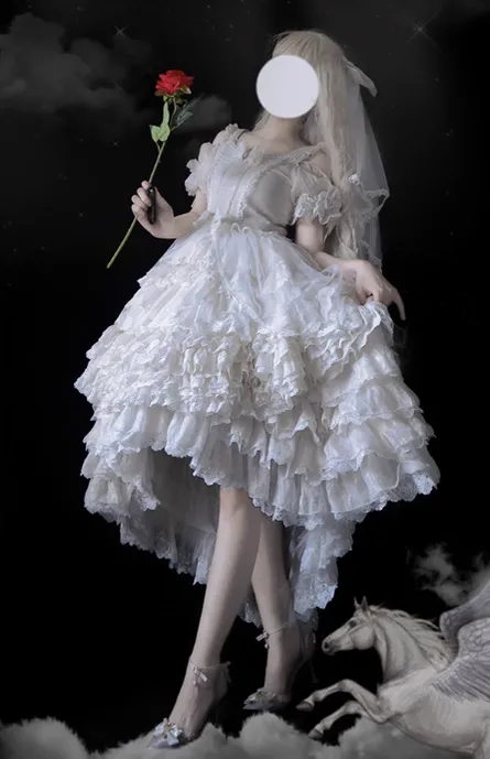 OCELOT~Moon God Love Poem~Wedding Lolita Chiffon Bridal White Dress
