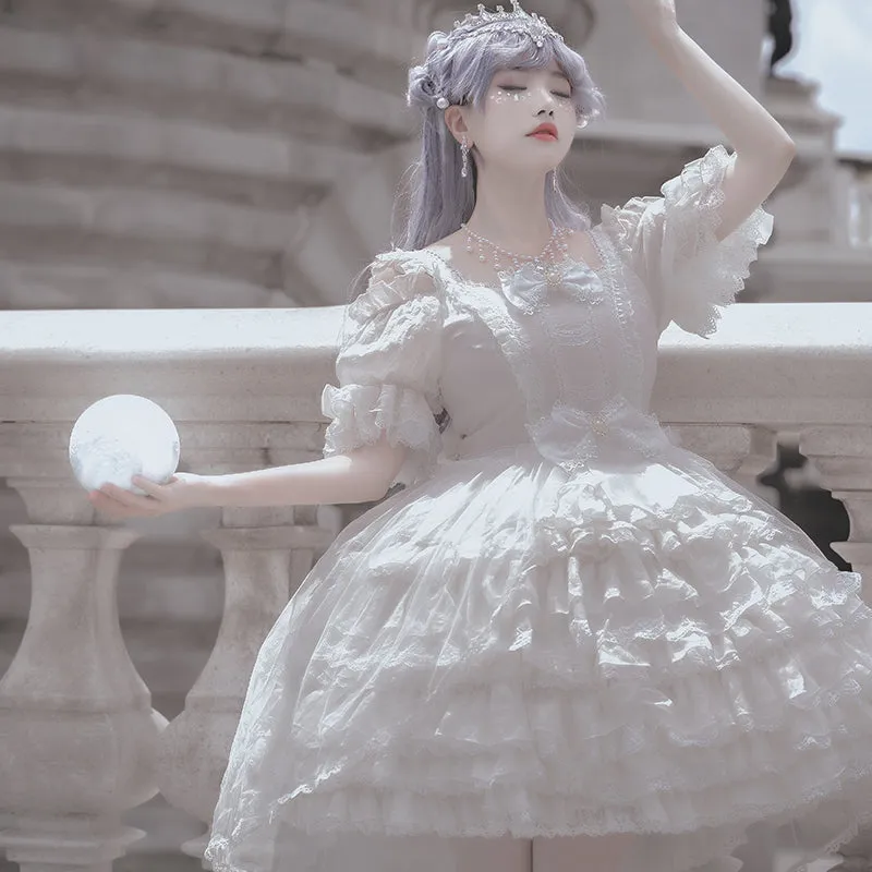 OCELOT~Moon God Love Poem~Wedding Lolita Chiffon Bridal White Dress
