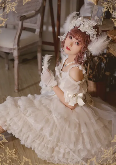 OCELOT~Moon God Love Poem~Wedding Lolita Chiffon Bridal White Dress