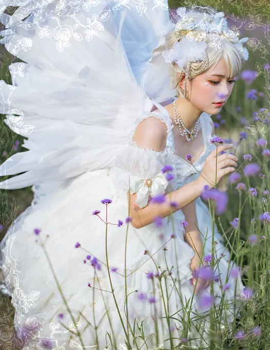 OCELOT~Moon God Love Poem~Wedding Lolita Chiffon Bridal White Dress