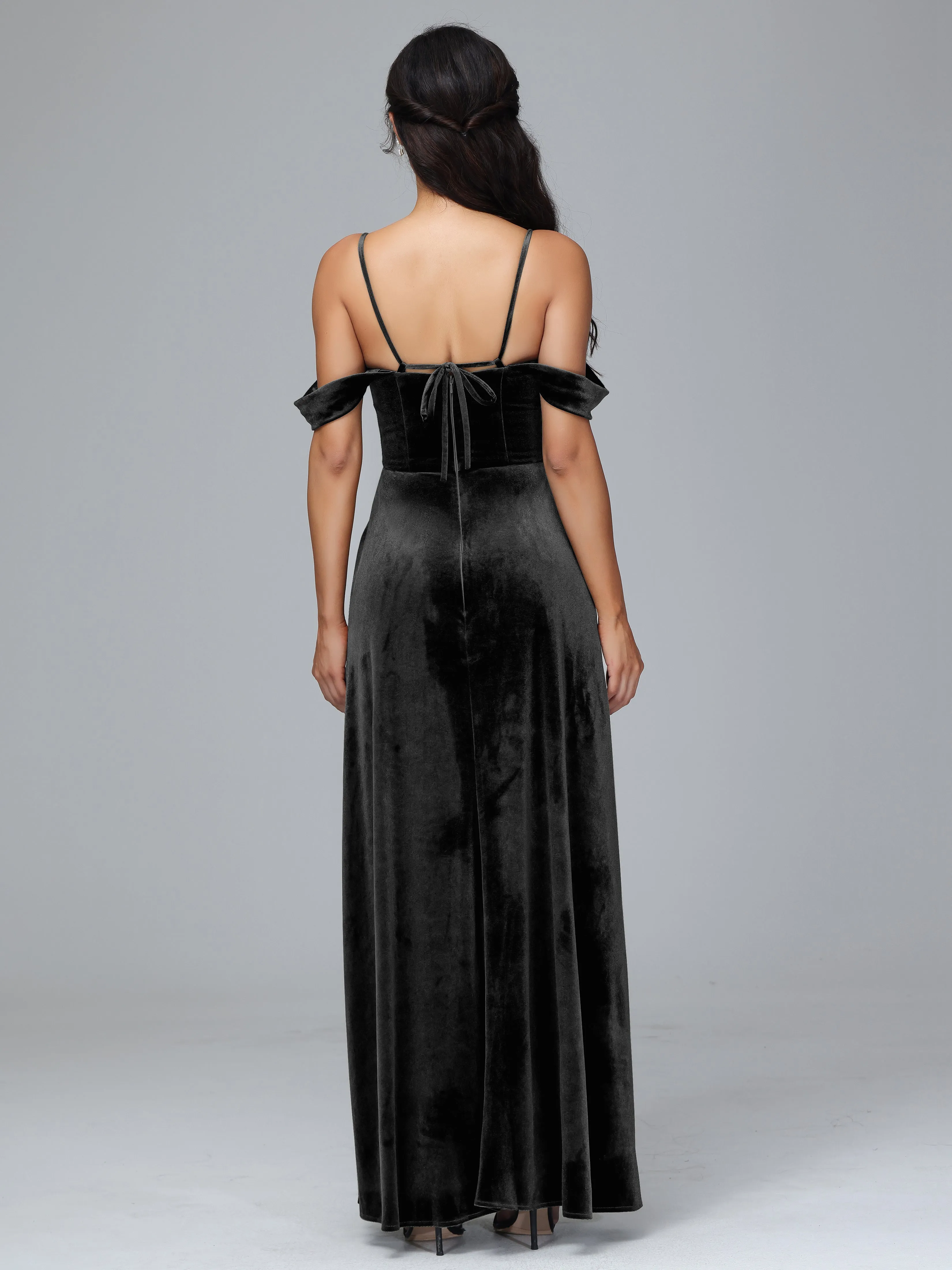 Off Shoulder Long Velvet Bridesmaid Dresses With Pockets