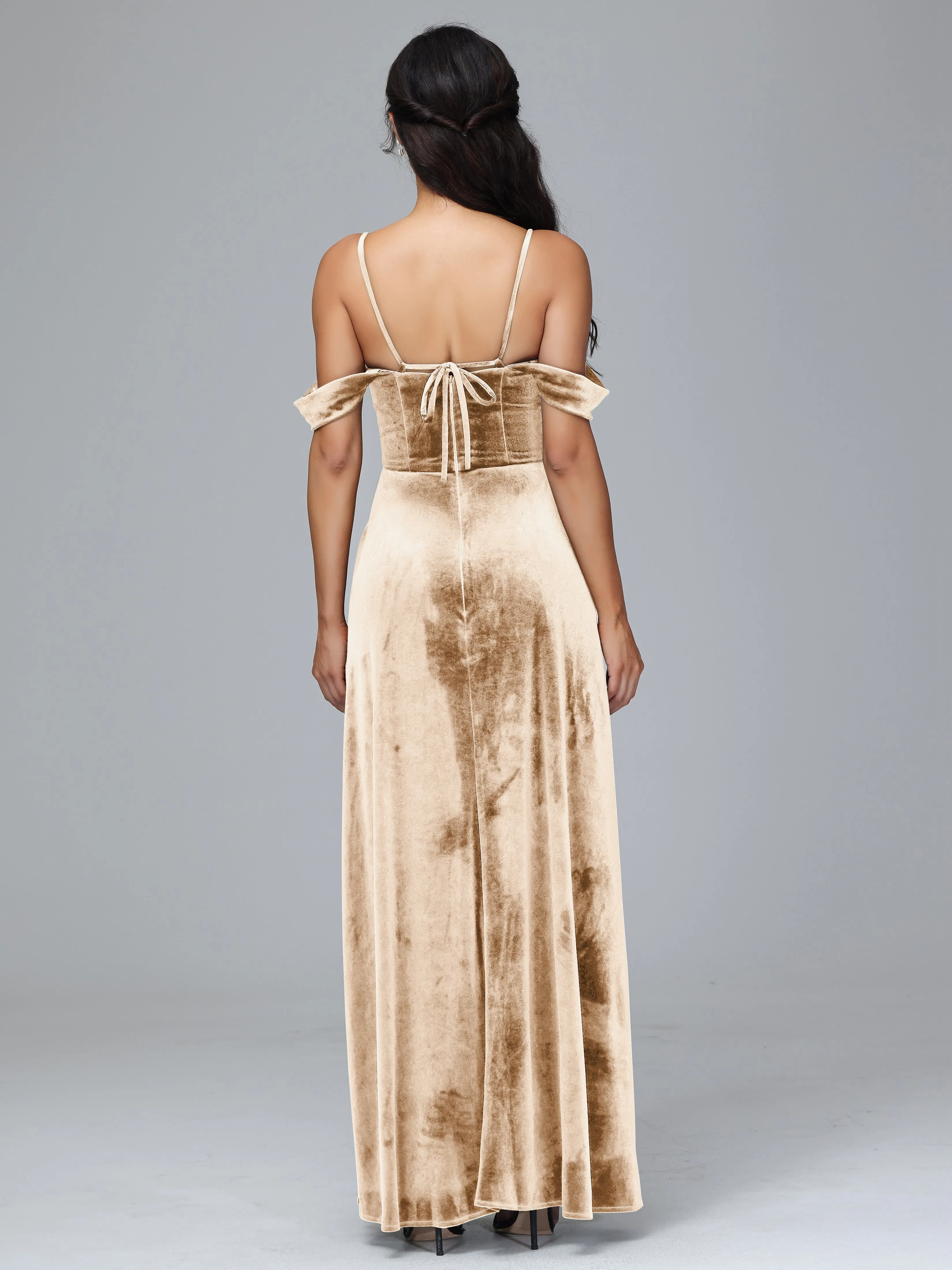 Off Shoulder Long Velvet Bridesmaid Dresses With Pockets