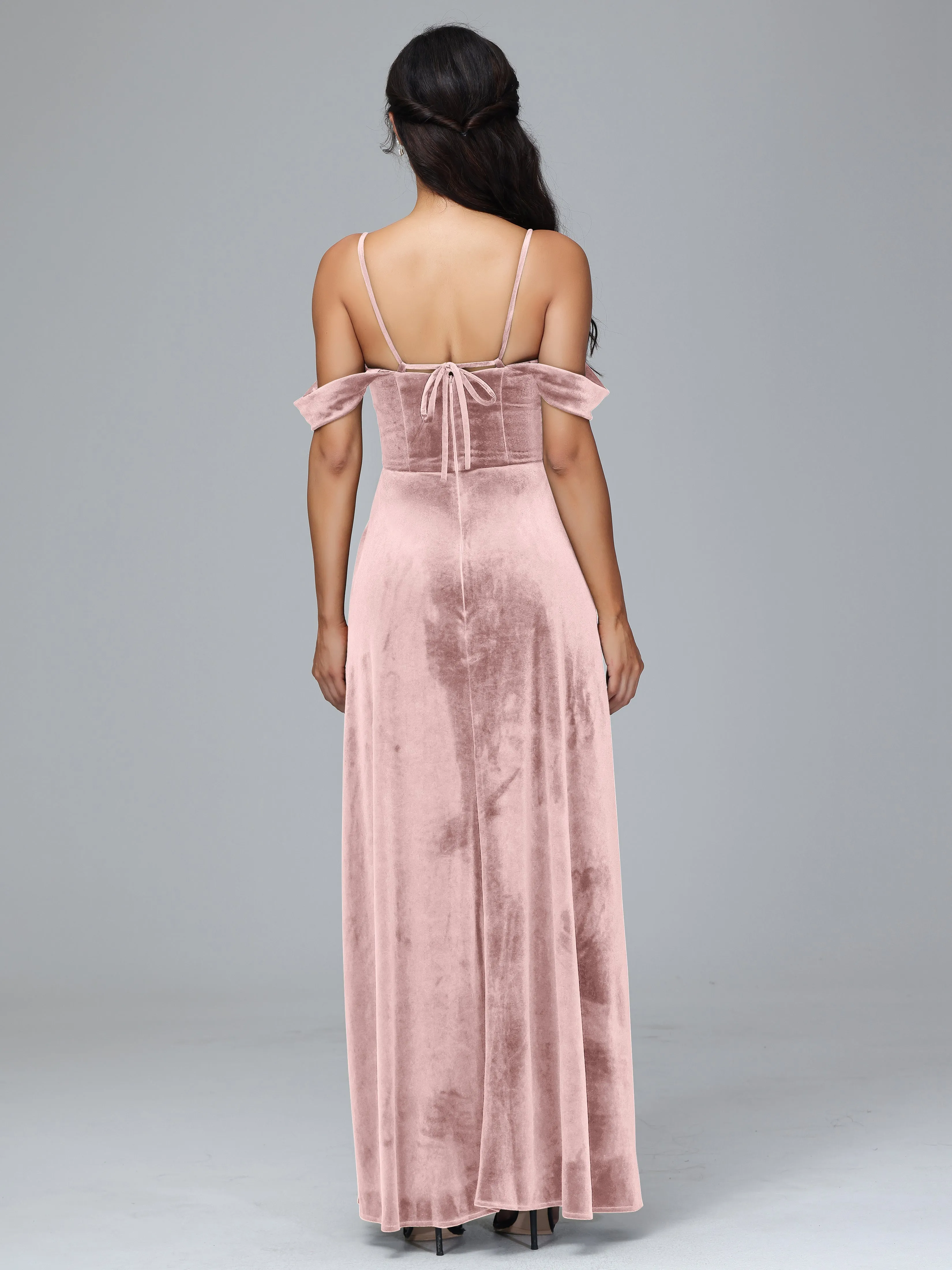 Off Shoulder Long Velvet Bridesmaid Dresses With Pockets