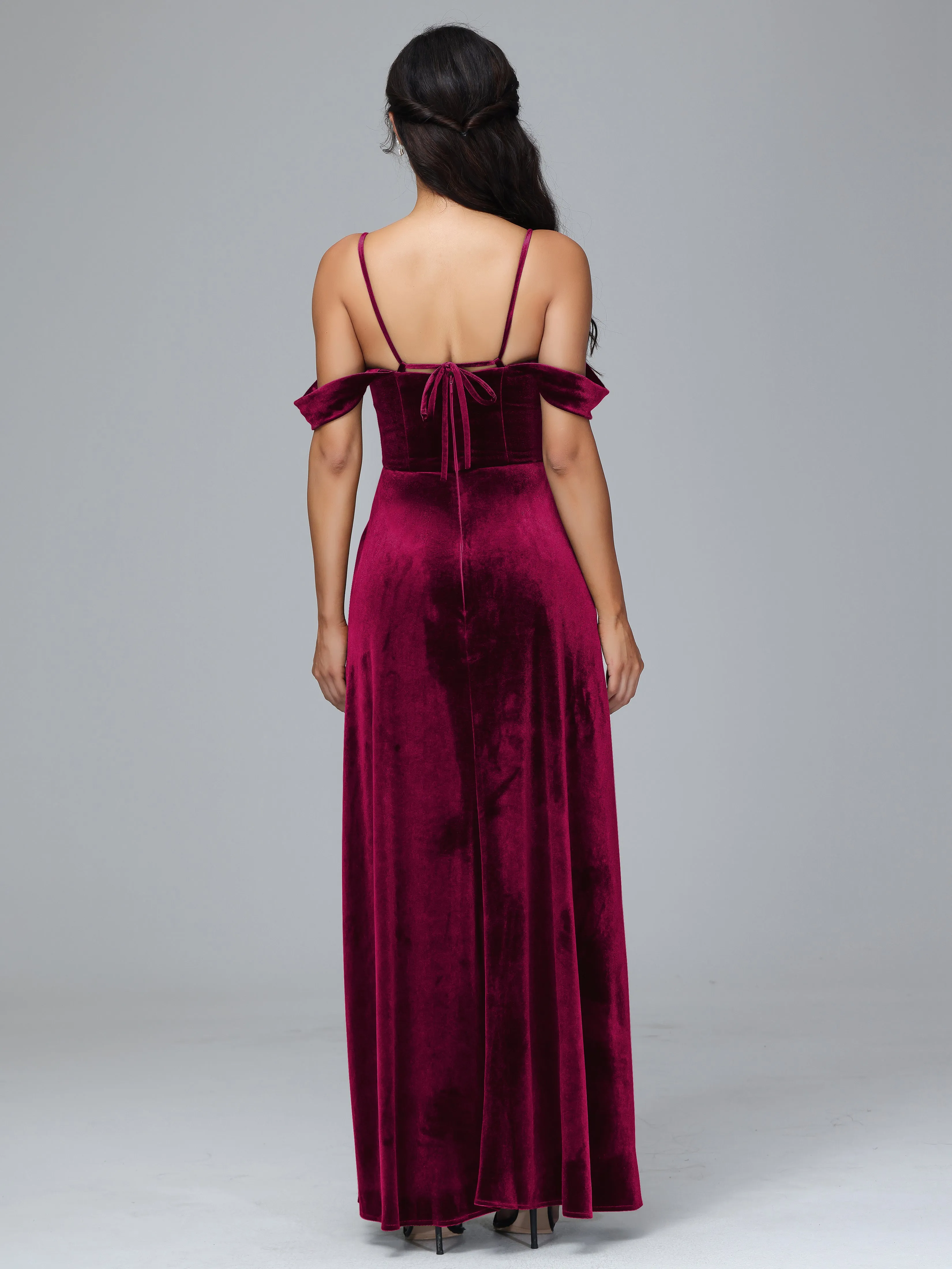Off Shoulder Long Velvet Bridesmaid Dresses With Pockets