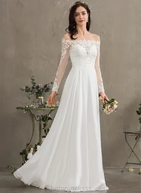 Off-the-Shoulder Floor-Length Chiffon Wedding Dresses Wedding Lace Dress Salma A-Line