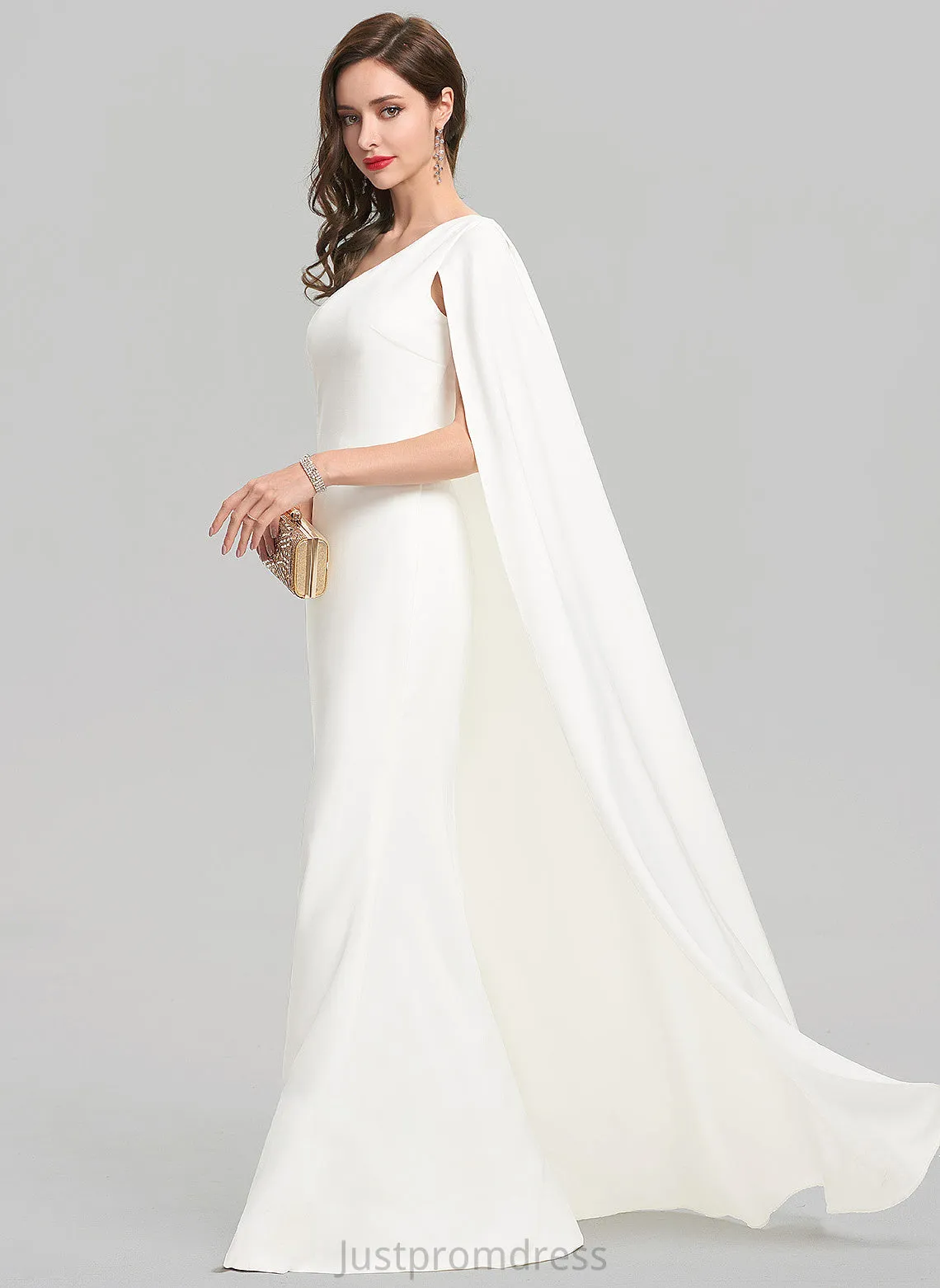 One-Shoulder Crepe Jacey Floor-Length Sheath/Column Wedding Wedding Dresses Stretch Dress