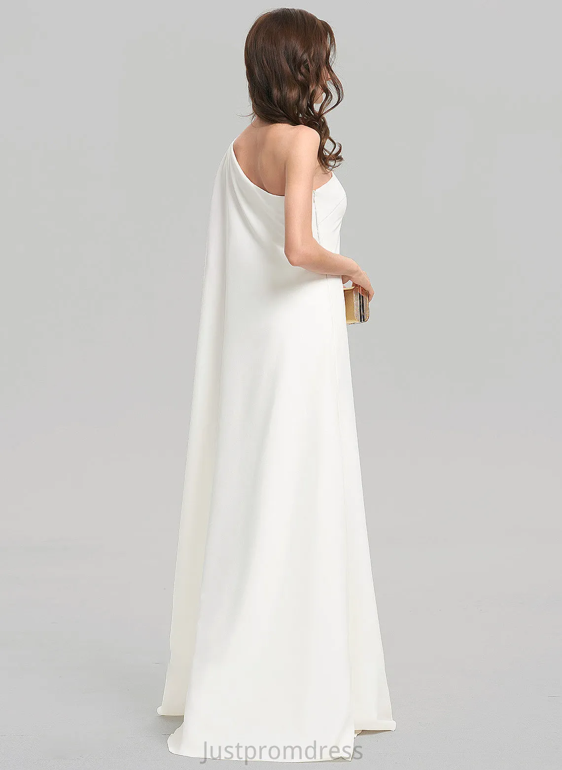 One-Shoulder Crepe Jacey Floor-Length Sheath/Column Wedding Wedding Dresses Stretch Dress