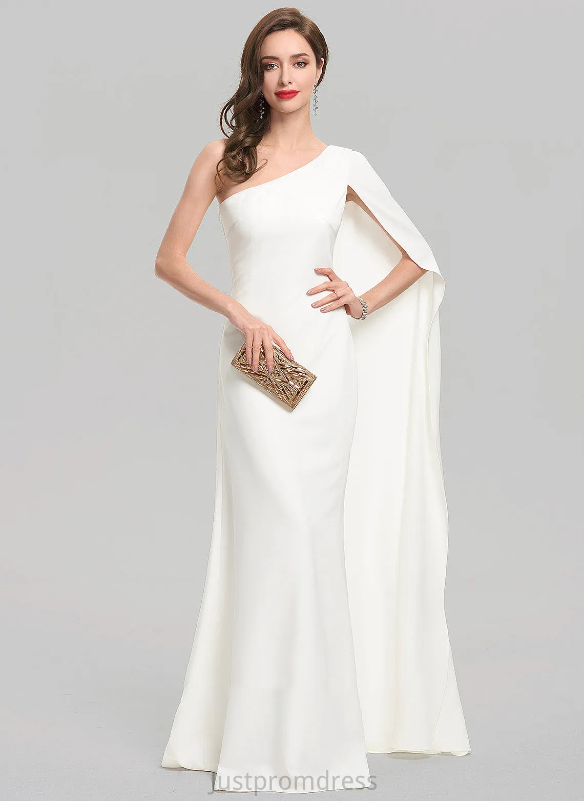 One-Shoulder Crepe Jacey Floor-Length Sheath/Column Wedding Wedding Dresses Stretch Dress