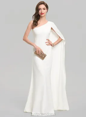 One-Shoulder Crepe Jacey Floor-Length Sheath/Column Wedding Wedding Dresses Stretch Dress