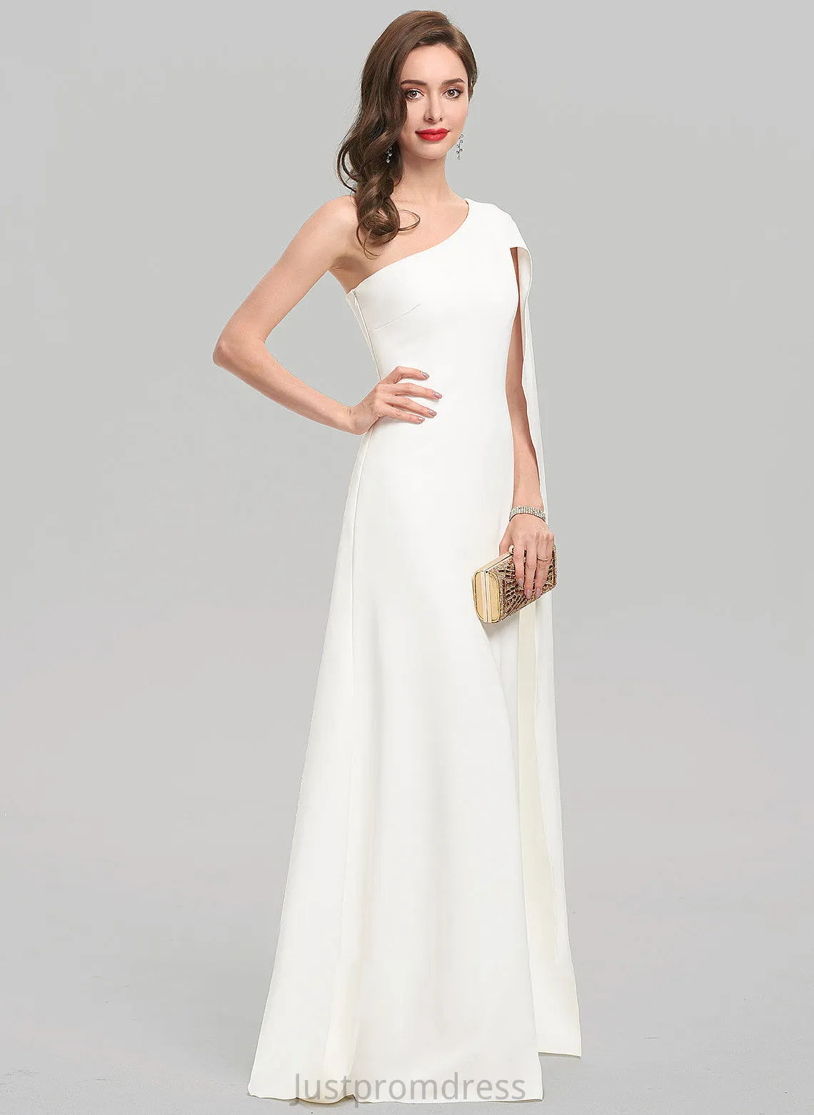 One-Shoulder Crepe Jacey Floor-Length Sheath/Column Wedding Wedding Dresses Stretch Dress