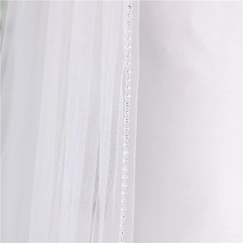 One-Tier Wedding Veil UK Tulle Beading Edge Chapel Veils TS91011