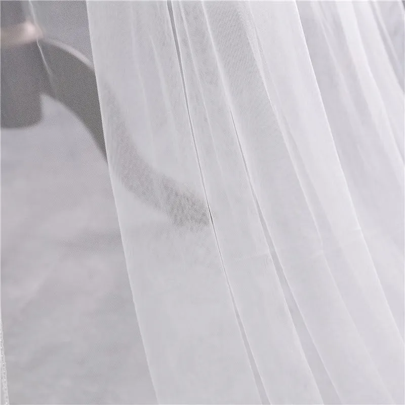 One-Tier Wedding Veil UK Tulle Beading Edge Chapel Veils TS91011