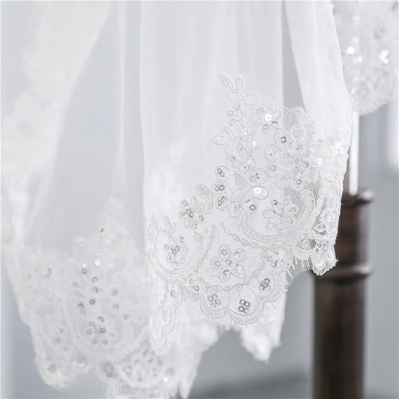 One-Tier Wedding Veil UK Tulle Lace Edge Elbow Bridal Veils Appliques TS91026