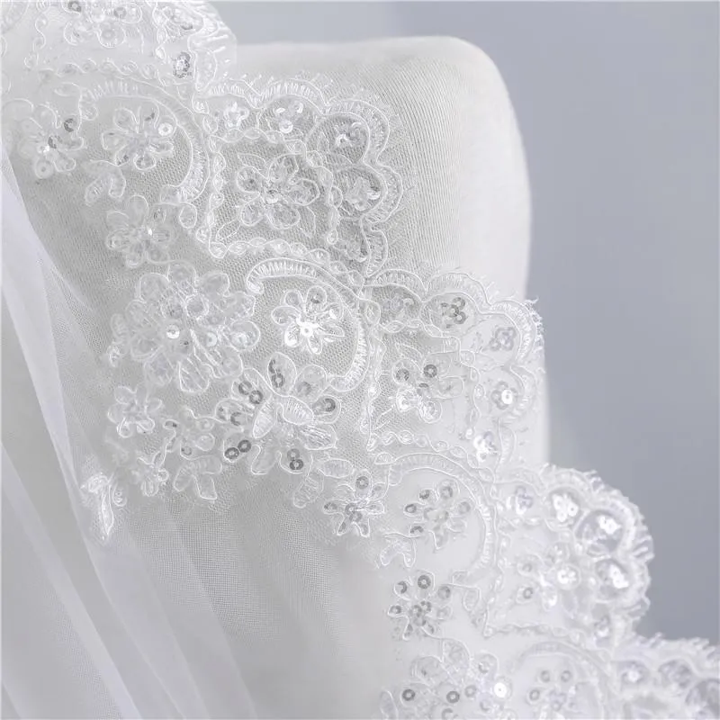 One-Tier Wedding Veil UK Tulle Lace Edge Elbow Bridal Veils Appliques TS91026