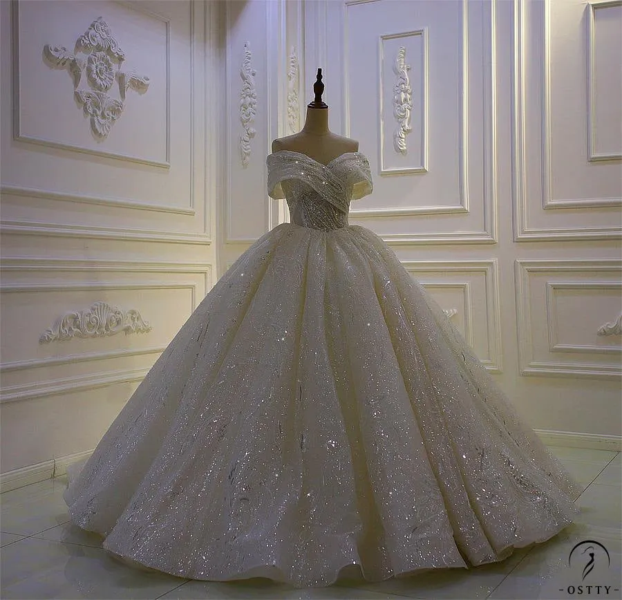 Ostty Luxury White One Shoulder Sleeveless Beading Wedding Dresses OS841