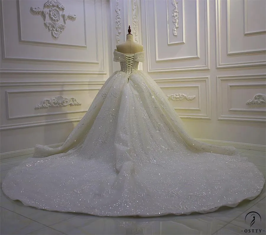 Ostty Luxury White One Shoulder Sleeveless Beading Wedding Dresses OS841
