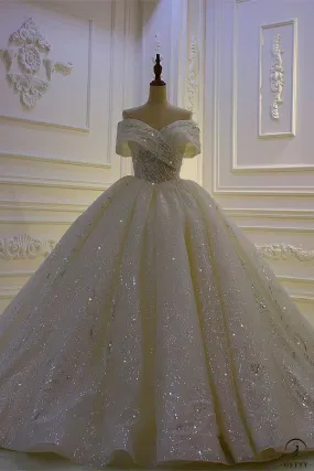 Ostty Luxury White One Shoulder Sleeveless Beading Wedding Dresses OS841