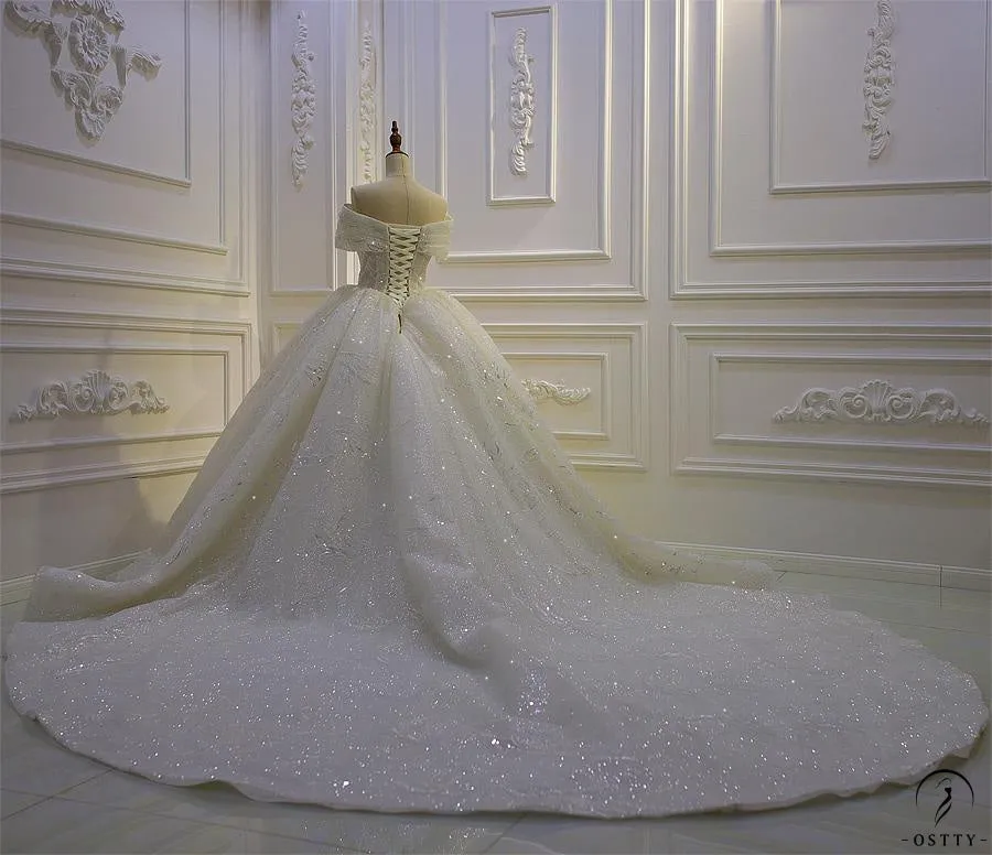 Ostty Luxury White One Shoulder Sleeveless Beading Wedding Dresses OS841