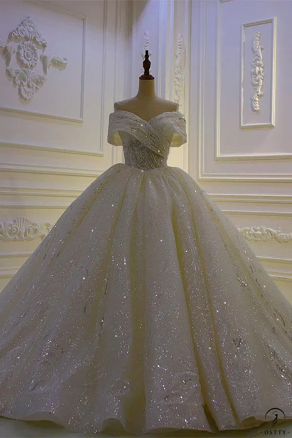 Ostty Luxury White One Shoulder Sleeveless Beading Wedding Dresses OS841